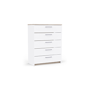 COMMODE WATSON 5 Tiroirs - Blanc / Chêne Commodes