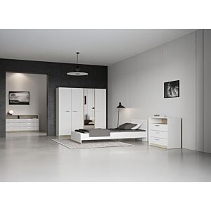 COMMODE WATSON 3 Tiroirs Et 1 Niche - Blanc / Chêne