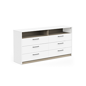 DOUBLE COMMODE WATSON 6 Tiroirs et 2 Niches - Blanc / Chêne Commodes