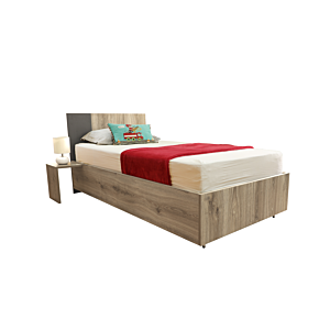 Lit SOLO 90x190 + Table De Chevet Gauche + Planche Sommier - Chêne / Gris Foncé Lits enfant