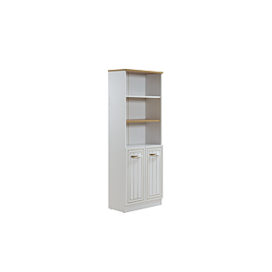 Bibliothèque MANGO 2 Portes 3 Niches - Blanc / Beige