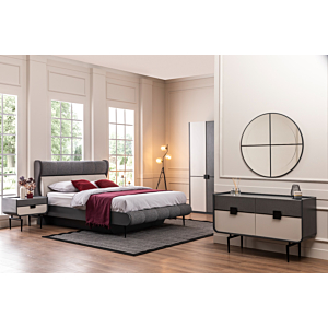 LIT PANAMA Avec Sommier - Gris / Blanc