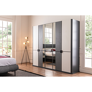 Armoire PANAMA 5 Portes - Gris / Blanc