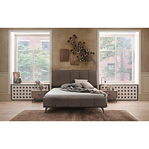 Lit CLARA 160 x 200 Avec Sommier - Taupe / Noyer