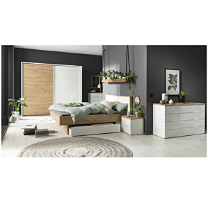 Double Commode MUNDI Avec 8 Tiroirs - Blanc / Chêne