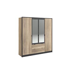 Armoire TORONTO Avec 2 Miroirs - Oak / Noir