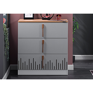Commode LUCAS 3 Tiroirs - Gris / Blanc / Chêne 