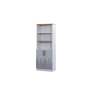 Bibliotheque LUCAS 2 Portes 3 Niches - Gris / Blanc / chêne Bibliothèques