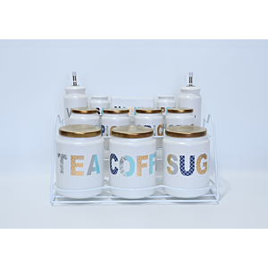 SET DE 7 POTS À EPICES + HUILE-VINAIGRE + SUPPORT EN METAL - Multicouleur