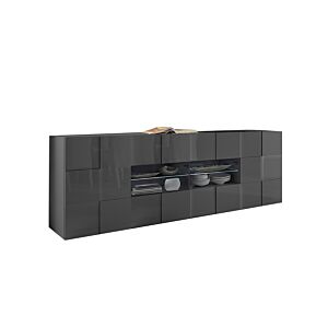 Buffet DAMA 2 Portes + 4 Tiroirs - Gris Foncé Brillant