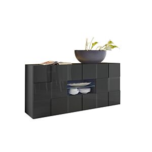 Buffet DAMA 2 Portes + 2 Tiroirs - Gris Foncé Brillant Séjour Ramadan