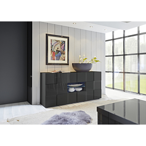 Buffet DAMA 2 Portes + 2 Tiroirs - Gris Foncé Brillant