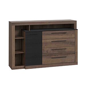 Commode BELLEVUE 1 porte et 4 tiroirs Chêne Marron Foncé