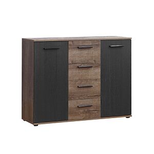 Commode BELLEVUE 2 portes et 4 tiroirs Chêne Marron Foncé