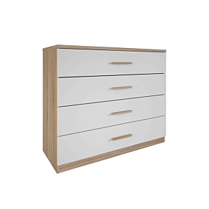 Commode SELENA + 4 tiroirs - Blanc / Chêne