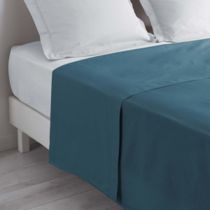 Drap plat BLEU NUIT & POINT BOURDON 180 x 290 cm