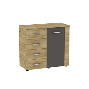 Commode UNO 1 porte et 4 tiroirs Marron Craft et Gris