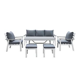 Set NEVADA Canapé 3 Places + 2 Fauteuils + 2 Poufs + Table - Gris - Blanc Salons bas avec Table Haute