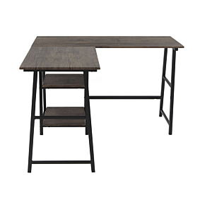Bureau STEELY En L Avec Rangement - Bois Sombre
