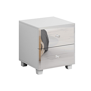Table De Chevet BELLAGIO + 2 Tiroirs - Blanc Mat / Miroir Chevets et caissons