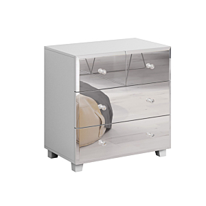 Commode BELLAGIO 4 Tiroirs - Blanc Mat / Miroir
