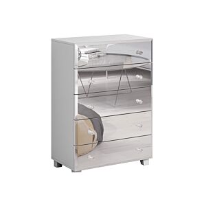 Commode BELLAGIO 5 Tiroirs - Blanc Mat / Miroir