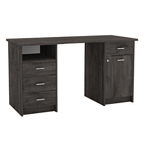 Bureau MONACO 2 Avec 1 Porte + 4 Tiroirs + 1 Niche - Chêne Foncé