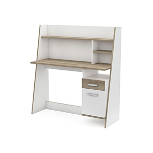 Bureau BUALY + 1 Porte + 1 Tiroir + 1 Niche - Blanc / Chêne