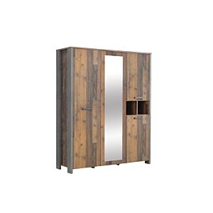 Armoire CLIF Avec 4 Portes - Gris / Chêne Vintage