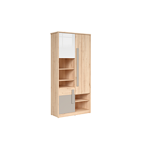 Armoire NAMEK 3 Portes 3 Étagères - Chêne Beige / Blanc