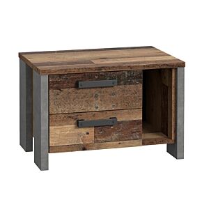 Table De Chevet CLIF Avec 2 Tiroirs + 1 Niche - Gris / Chêne Vintage