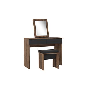 Coiffeuse BELLEVUE + Miroir + Tabouret - Chêne / Marron / Noir
