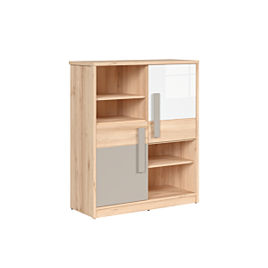 Commode NAMEK 2 Porte 4 Niches - Chêne Beige / Gris