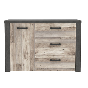 Double commode MAIGA 1 porte 3 tiroirs - Chêne et noir