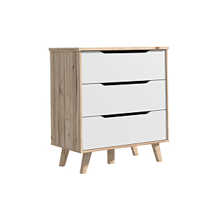 Commode VANKA Avec 3 Tiroirs - Chêne Beige / Blanc
