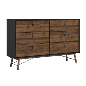 Double Commode NAIARY 6 Tiroirs - Noir Mat / Marron Noyer