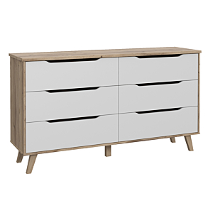 Double Commode VANKA Avec 6 Tiroirs - Chêne Beige / Blanc