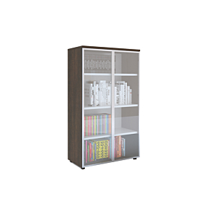 Élément 2 Portes Vitrées ELITE - Chêne Foncé / Blanc Armoires et Bibliothèques de Bureau
