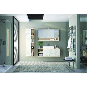 Meuble Salle De Bain LADAMA Sans Vasque - Blanc Marbre / Chêne Beige
