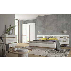 Commode LINATE 2 Tiroirs et 3 Portes - Blanc / Chêne Beige
