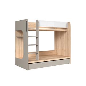 Lit Superposé NAMEK 80*180cm Avec Sommier + 1 Tiroir - Chêne Beige / Gris