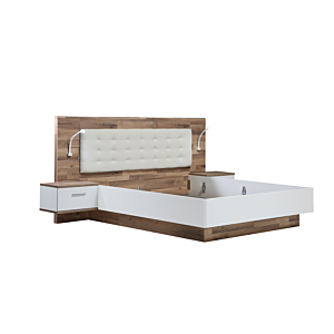 Pack MODERN WAY : Lit sans sommier + 2 Tables de chevet + éclairage - Blanc