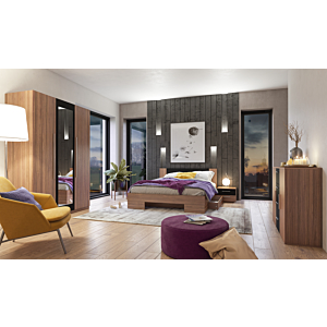 Pack VERA : Lit 160*200 avec sommier + 2 Tables de Chevet - Marron et Noir
