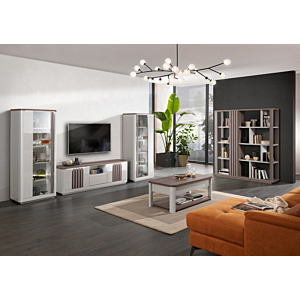 Meuble TV PESARO 210cm - Chêne / Gris