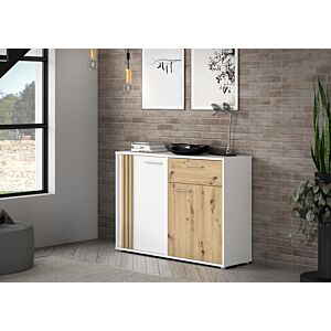 MEUBLE MULTIFONCTIONS CARDIGAN 2 Portes Et 1 Tiroir - Blanc / Chêne