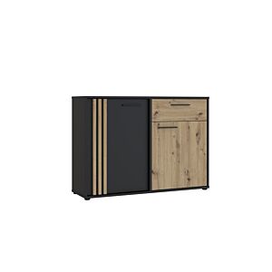 MEUBLE MULTIFONCTIONS CARDIGAN 2 Portes Et 1 Tiroir - Chêne / Noir