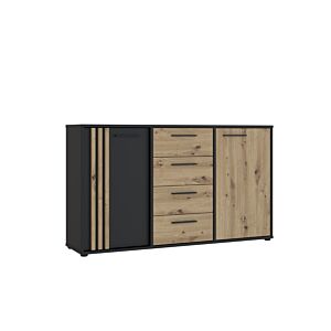 COMMODE CARDIGAN 2 Portes et 4 Tiroirs - Noir / Chêne