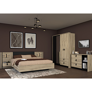 COMMODE KIERAN AVEC 3 TIROIRS + 2 NICHES - CHÊNE/NOIR