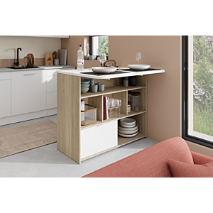 TABLE HAUTE EXTensible LUNDGE - Blanc / Chêne