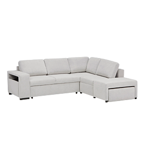 Canapé D'angle NEW NALIA Avec Fontion Lit + Coffre + Pouf - Blanc Cassé